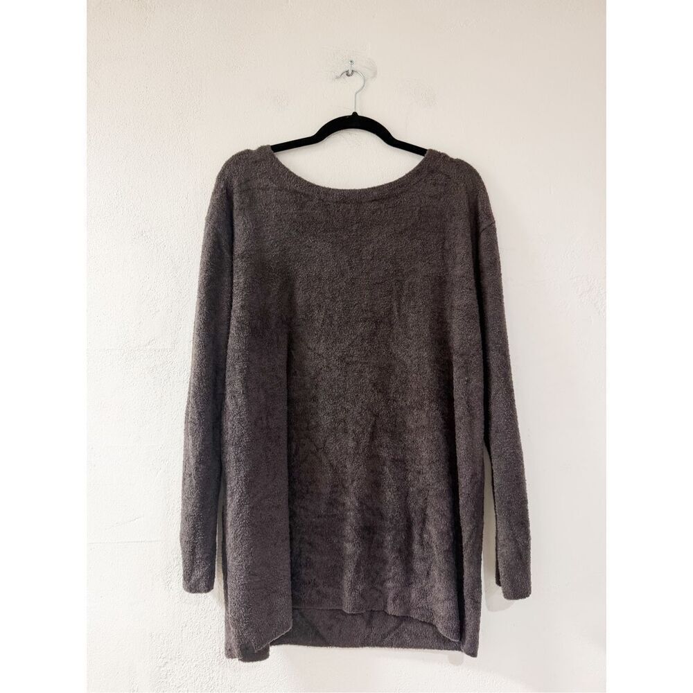 Barefoot Dreams CozyChic Lite Lace Back Lattice Pullover Sweater in Gray Large